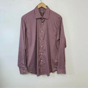Cole Haan  Mens Shirt Large Grandseries  Maroon‎ Plaid Long Sleeve Light Stretch